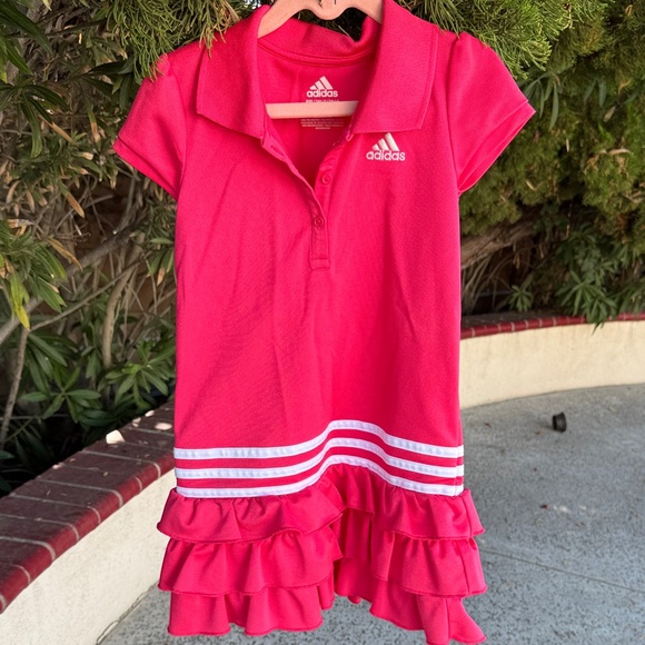 Adidas Kids Polo Shirt in Vibrant Pink with Ruffles - Picture 1 of 1